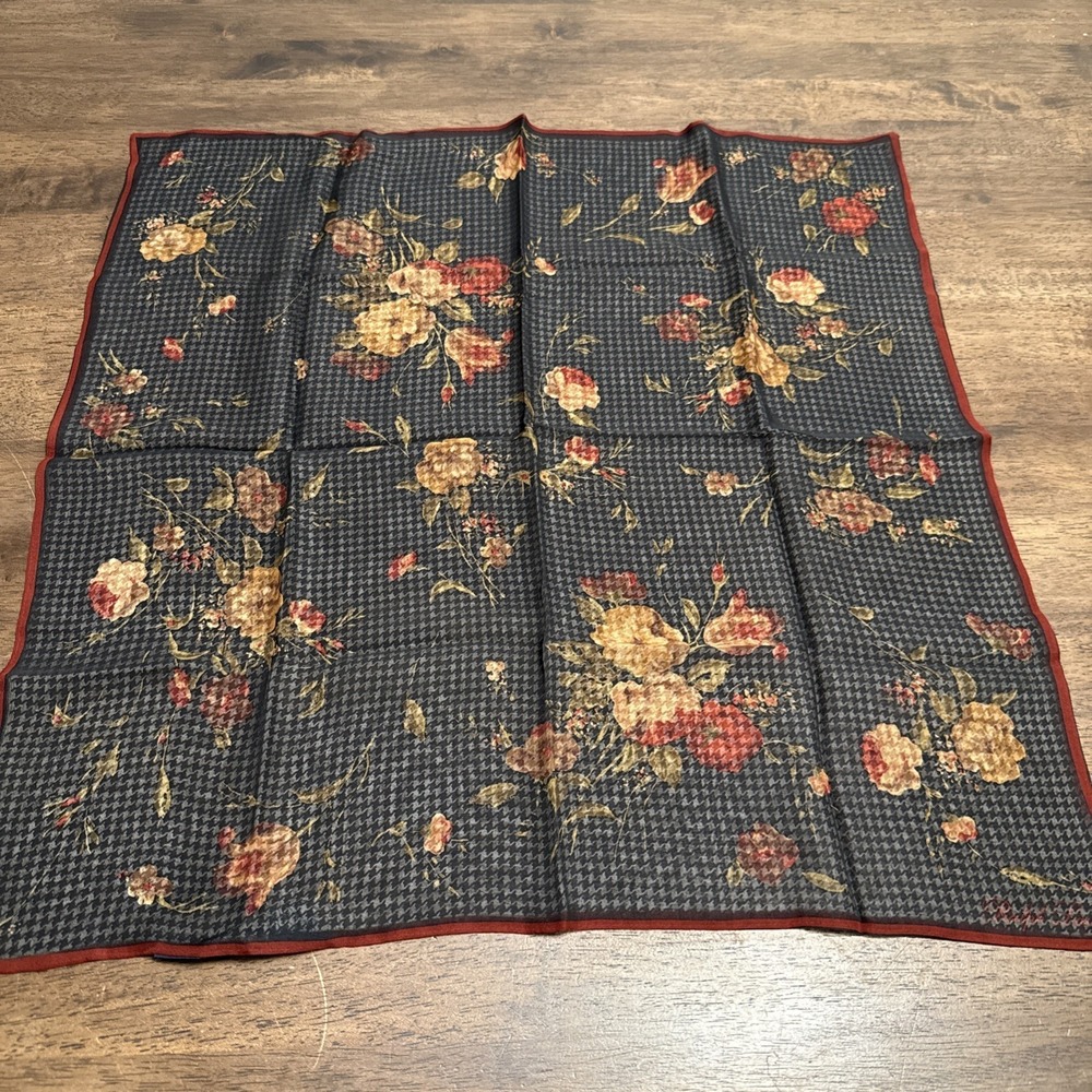 Ralph Lauren Silk Scarf Double Pattern Houndstooth Floral English Country